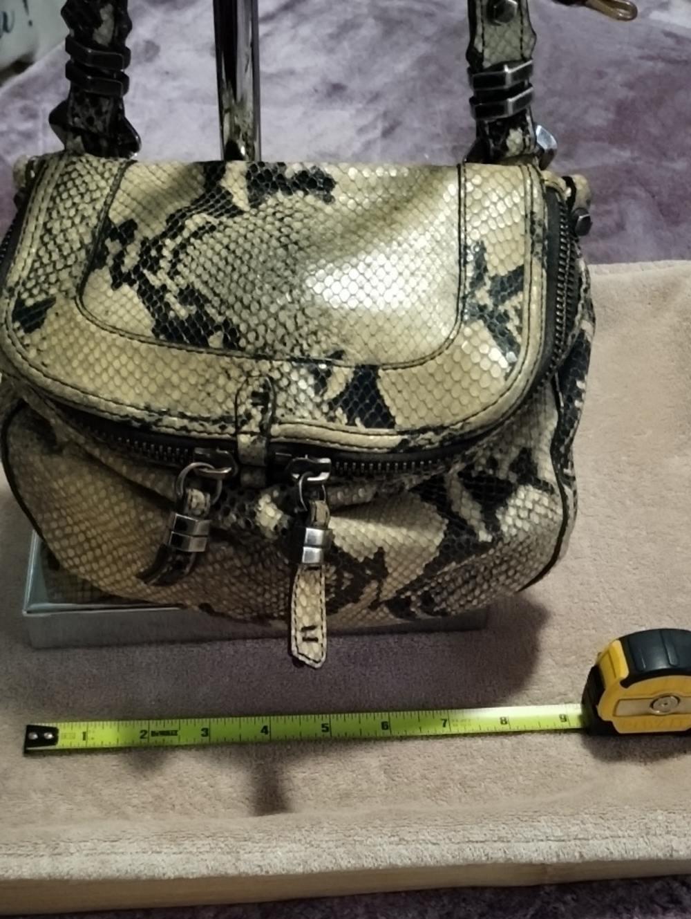 Oryany Snake-Print Crossbody Bag in Beige and Black